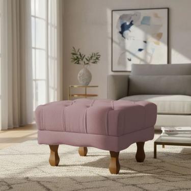 Imagem de Puff Duque Bouclé Premium de Luxo Capitone Assento Elegante para Sala Quarto Decoração Pés Luiz Xv Castanho