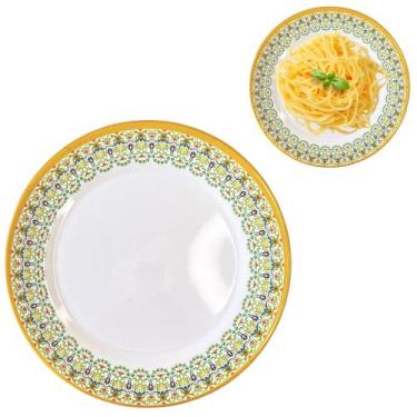 Imagem de Prato Raso De Melamina Decorado Branco 25cm - Fx