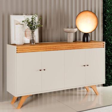 Imagem de Buffet Aparador 160cm com 4 Portas Madrid e Pés em Madeira Maciça em MDP