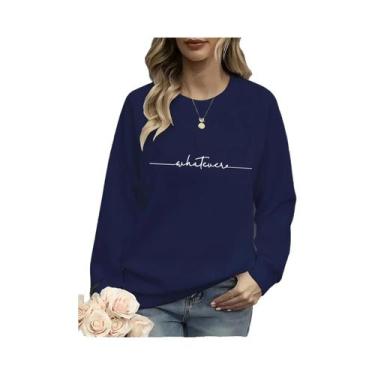 Imagem de Moletom Feminino Casual Com Estampa De Coração, Manga Longa, Gola Redo