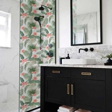 Imagem de Adesivo Para Vidro Box Banheiro Jateado Decorado Folhagem Prova D'Agua