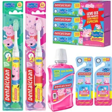 Imagem de Escova luz + 3 gel + enxaguante + fio peppa pig -dentalclean