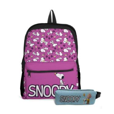 Imagem de Kit Mochila com Bolso e Estojo Escolar Infantil Snoop Menina e Menino 