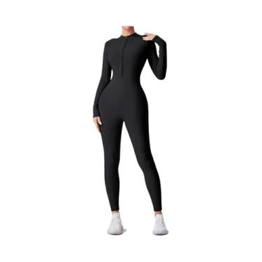 Imagem de Macacão Feminino Slim Fit Com Zíper Frontal Para Treino, Yoga, Dança E