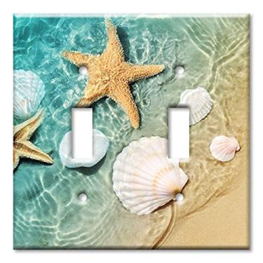 Imagem de Art Plates - Interruptor duplo/placa de parede – conchas do mar e peixes de estrela na piscina de marés da praia do oceano