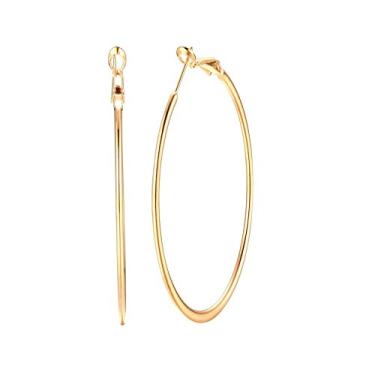 Imagem de Dainty 70 mm ouro amarelo 14K prata grande brincos de argola grande para mulheres meninas orelhas sensíveis moda círculo redondo Huggie argolas hipoalergênicas 7 polegadas minimalistas