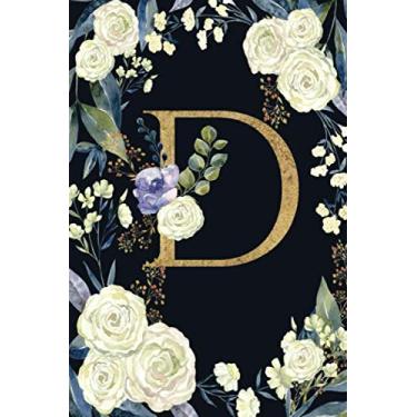 Imagem de D: Initial Monogram Notebook - Pretty White Rose Floral College Rule Lined Writing and Notes Journal