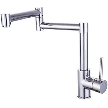 Imagem de Torneira de enchimento de panela, torneira de pia de cozinha de alavanca única bico de rotação de 360 graus torneira de cozinha de latão montada no convés de água quente e fria