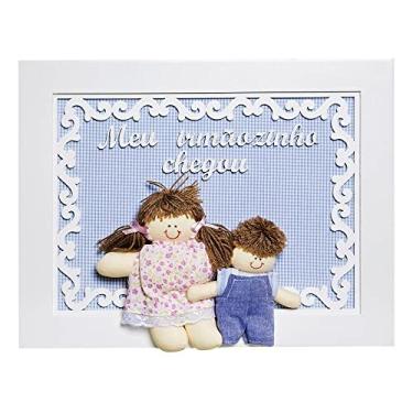 Imagem de Potinho de Mel Quadro Arabesco Menina Com Irmãozinho Quarto Bebê Menina Menino Azul