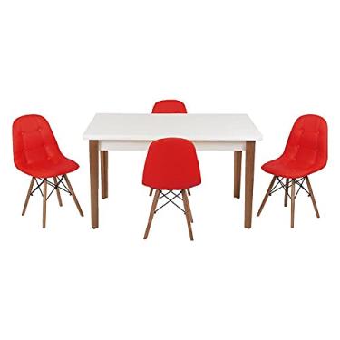 Imagem de Conjunto Mesa de Jantar Luiza 135cm Branca com 4 Cadeiras Botonê - Vermelho