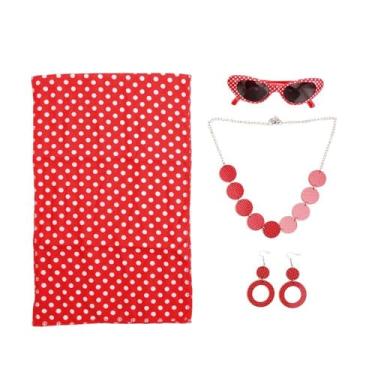 Imagem de Cromus, Kit Fantasia Óculos Saia e Lenço Vermelho Anos 60