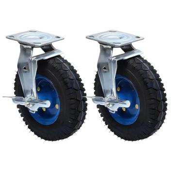 Imagem de Rodízio resistente, rodízio giratório pneumático, 2 peças, rodas fixas, 150 mm, 200 mm, 250 mm, com freio, rodas de carrinho de borracha, rodízios silenciosos para móveis