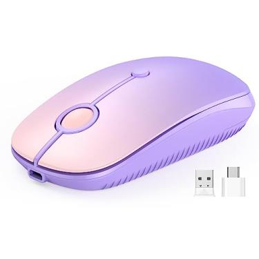Imagem de VssoPlor Mouse sem fio tipo C, mouse sem fio USB C MacBook modo duplo 2.4G sem fio com nano USB e receptor tipo C compatível com PC, laptop, MacBook, iPad - roxo gradiente