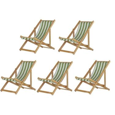 Imagem de Kit 5 Cadeira Madeira Espreguiçadeira Dobrável Sb-list Verde-branco