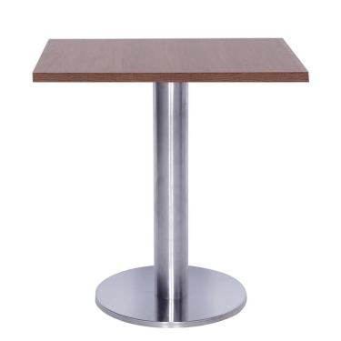 Imagem de Mesa Beta Big em Inox 75 cm (Altura) com Disco Redondo com Tampo em MDP Quadrado 60 cm Cor Imbuia