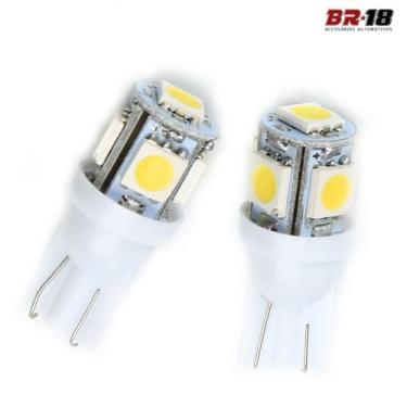 Imagem de Par Lâmpada Led Pingo T10 5p TORRE 12V 5W Branca Aplicação Placa Teto 