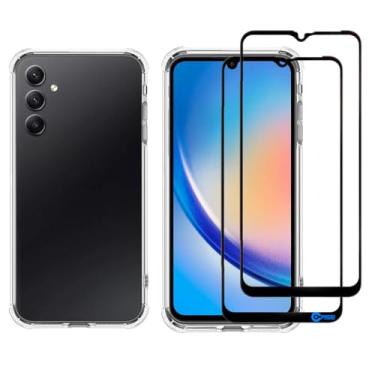 Imagem de Capa A34 5g, Capinha Anti Impacto e 2x Pelicula Vidro 3D Para Samsung Galaxy A34 Case Transparente Proteção de Câmera