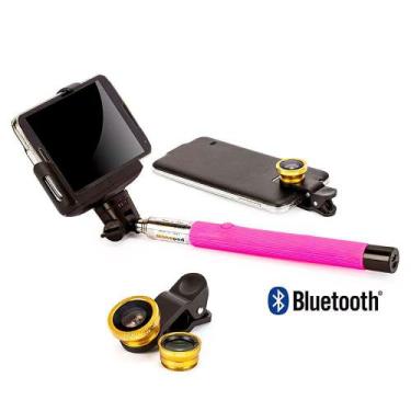 Imagem de Pau Selfie Bastão Monopod Z07-5 Rosa + Lentes Universal Ouro - Cirilo 