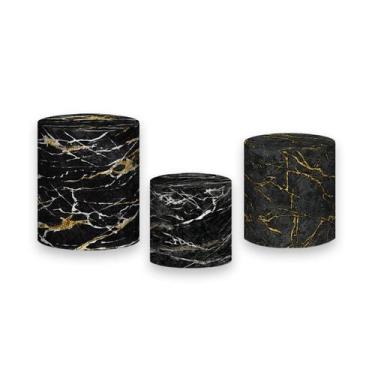 Imagem de Trio de Capas de Cilindro - Efeito Mármore  Preto Com Cinza 090 - Via 