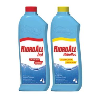 Imagem de Kit Clarificante Hidrofloc E Algicida Choque Hcl 1L Hidroall