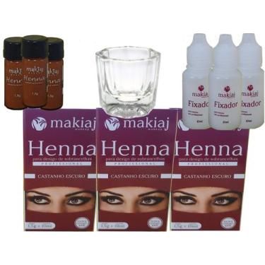 Imagem de 3 Kits de Henna para Sobrancelhas Makiaj Makeup 1,5g Henna e 10ml fixa