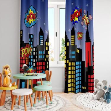 Imagem de Cortina Tecido Oxford Quarto Infantil Cidade de Heróis Super Poderes -