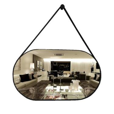 Imagem de Espelho Oval Lavabo com Alça Horizontal Couro - VSA, Preto
