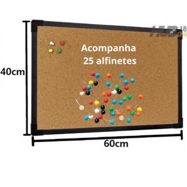 Imagem de Quadro De Aviso Cortica MDF Preto 60X40cm Stalo +25 Alfinete