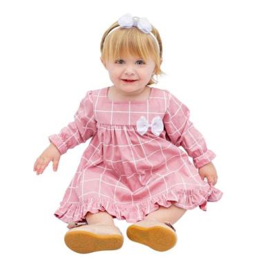 Imagem de Roupa de Bebê Menina Vestido Manga Longa com Tiara 100% Algodão - Mund