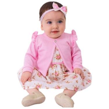 Imagem de Vestido de bebê menina com bolero e tiara 100% algodão - manuela - MUN