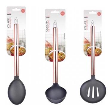 Imagem de Kit Utensílios de Cozinha Rosê Escumadeira Concha Colher - ZEIN