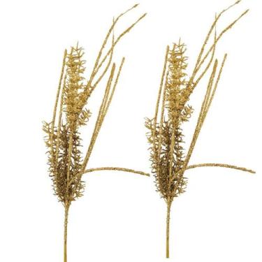 Imagem de Jogo 2 Galhos Decorativo Natal Alecrim Glitter Dourado Luxo 57cm - Bel