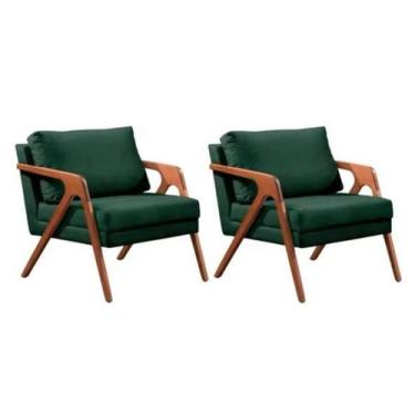 Imagem de Conjunto 2 Poltronas Mona Luxo Madeira Maciça Veludo Verde - TH Decora