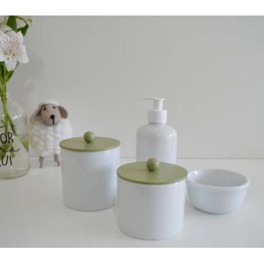 Imagem de Kit Higiene Branco Bebê K164 Peças Porcelana Unissex Tampa Colorida Me