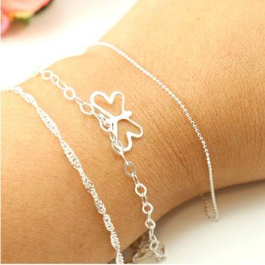 Imagem de Kit 3 Pulseiras Borboleta Prata Legitima 925 - Lojas La&Ny, 18 cm, Pra