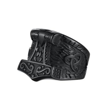Imagem de FaithHeart Norse Viking Jewelry Anel masculino de aço inoxidável Vikings Martelo de Thor/Cabeça de Lobo Valknut Warrior's Gothic Jewelry - Gravação personalizada, Aço inoxidável, Zircônia cúbica,
