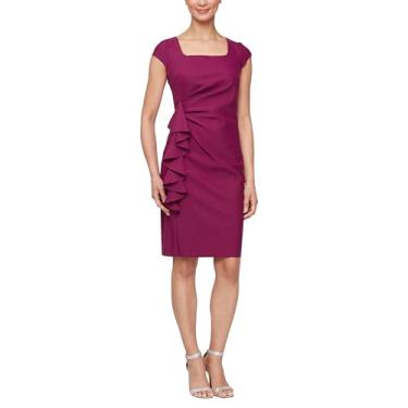 Imagem de Alex Evenings Vestido de coquetel feminino emagrecedor com decote quadrado, convidada de casamento, vestido de festa, Decote quadrado Passion, 48