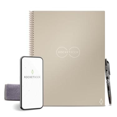 Imagem de Rocketbook Caderno espiral reutilizável central, tamanho carta 21 x 28, bege - páginas com linhas, conectadas ao aplicativo, apagável, capa durável, ideal para escola, trabalho e projetos criativos