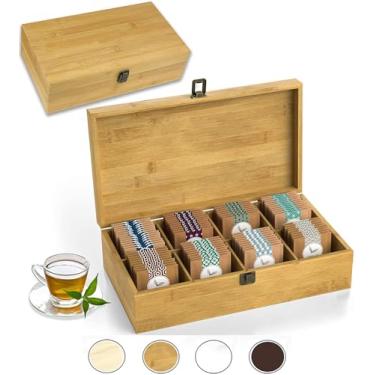 Imagem de Caixa organizadora de chá de bambu, sem produtos químicos, ecológica, grande, alta, ajustável, caixa de armazenamento de madeira natural (8 compartimentos, 36,3 x 20,6 x 10,7 cm em branco)