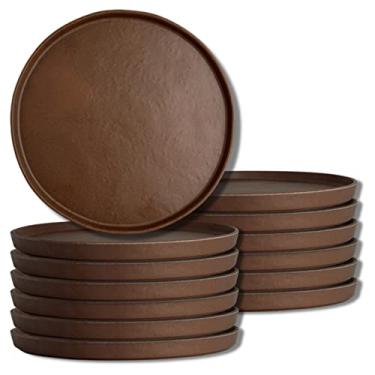 Imagem de Pratos de jantar de melamina Creations, Steelite Heavy Duty Unbreakable Commercial Foodservice Restaurant, Cali Redwood Copper Round 27,2 cm, pratos texturizados modernos empilháveis para ambientes