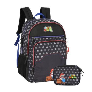 Imagem de Kit Mochila De Costas Super Mario Bros Escolar E Estojo Box, Preto