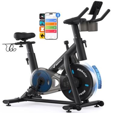 Imagem de MERACH Exercise Bike, Brake Pad/Magnetic Stationary Bike with Exclusive App, Low Noise Indoor Cycling Bike with 270LBS Weight Capacity, Dumbbell Rack and Fitness Courses for Weight Loss
