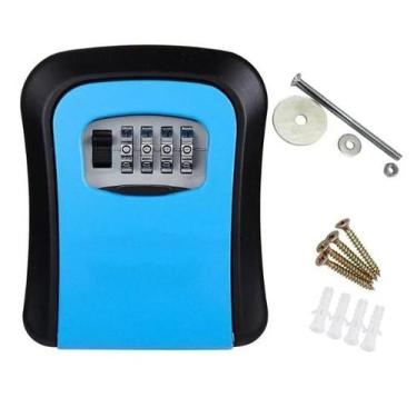 Imagem de Cadeado Caixa Segredo Cofre Parede Guarda Chaves Objetos, Azul