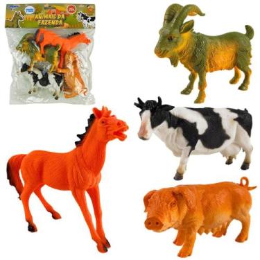 Imagem de Kit Animais 4 Peças fazenda Vinil Brinquedo Crianças bichos - Marca