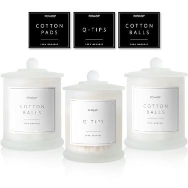 Imagem de Ronasip Frascos de boticário Farmhouse com tampas – Dispensadores de vidro Qtip de 473 ml e suportes de bola de algodão para potes de armazenamento de banheiro (branco roscado)