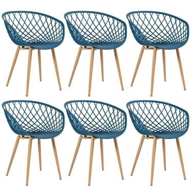 Imagem de Kit - 6 X Cadeiras Clarice Nest Com Apoio De Braços - Sidera - Azul Petróleo