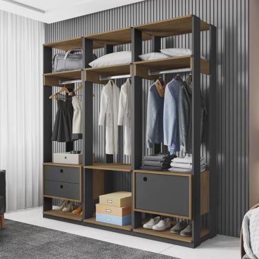 Imagem de Conjunto Closet Modulado com 3 Cabideiros 1 Porta 2 Gavetas Titan Móveis Leão