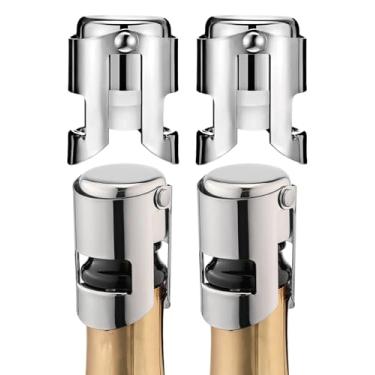 Imagem de BovcTrraann Rolhas de champanhe com aço inoxidável, protetor de champanhe com silicone de grau alimentício à prova de vazamento, adequado para champanhe, cava, prosecco, vinho espumante (pacote com 4)