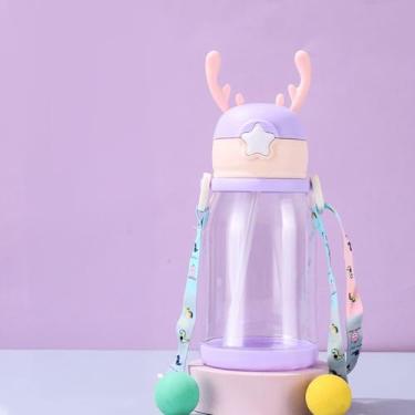 Imagem de Garrafa Infantil Premium com Chifres de Alce, Canudo e Alça 600 ml (Roxo)