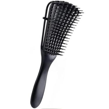 Imagem de Escova desembaraçadora para cabelos cacheados molhados | Design de nylon com dentes largos | Ferramenta para prevenção de pontas duplas (preta)